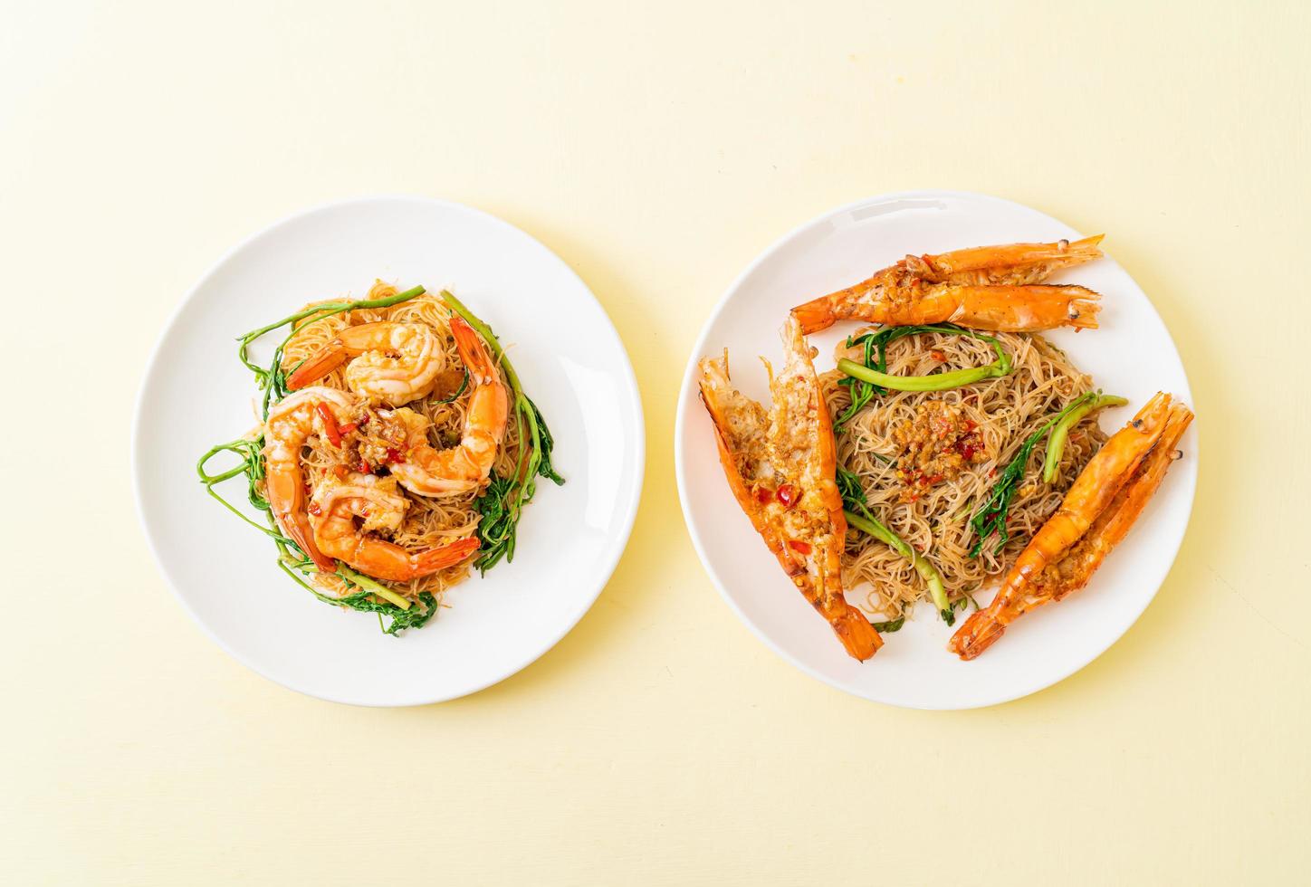 Stir fried rice vermicelli and water mimosa with shrimps photo