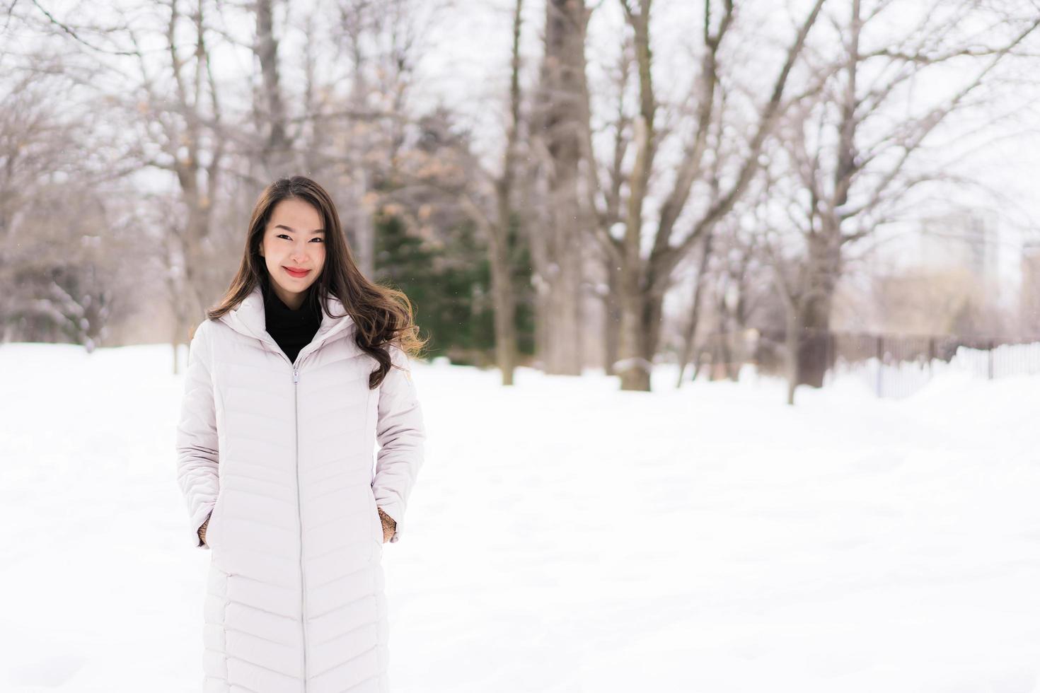 Beautiful young asian woman smiling happy for travel in snow winter season  2829999 Stock Photo at Vecteezy