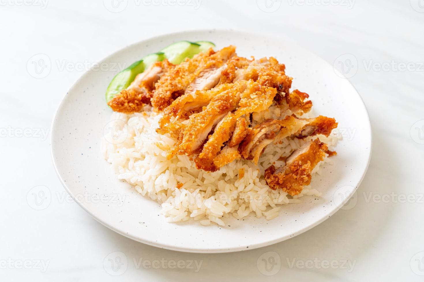 Hainanese chicken rice with fried chicken photo