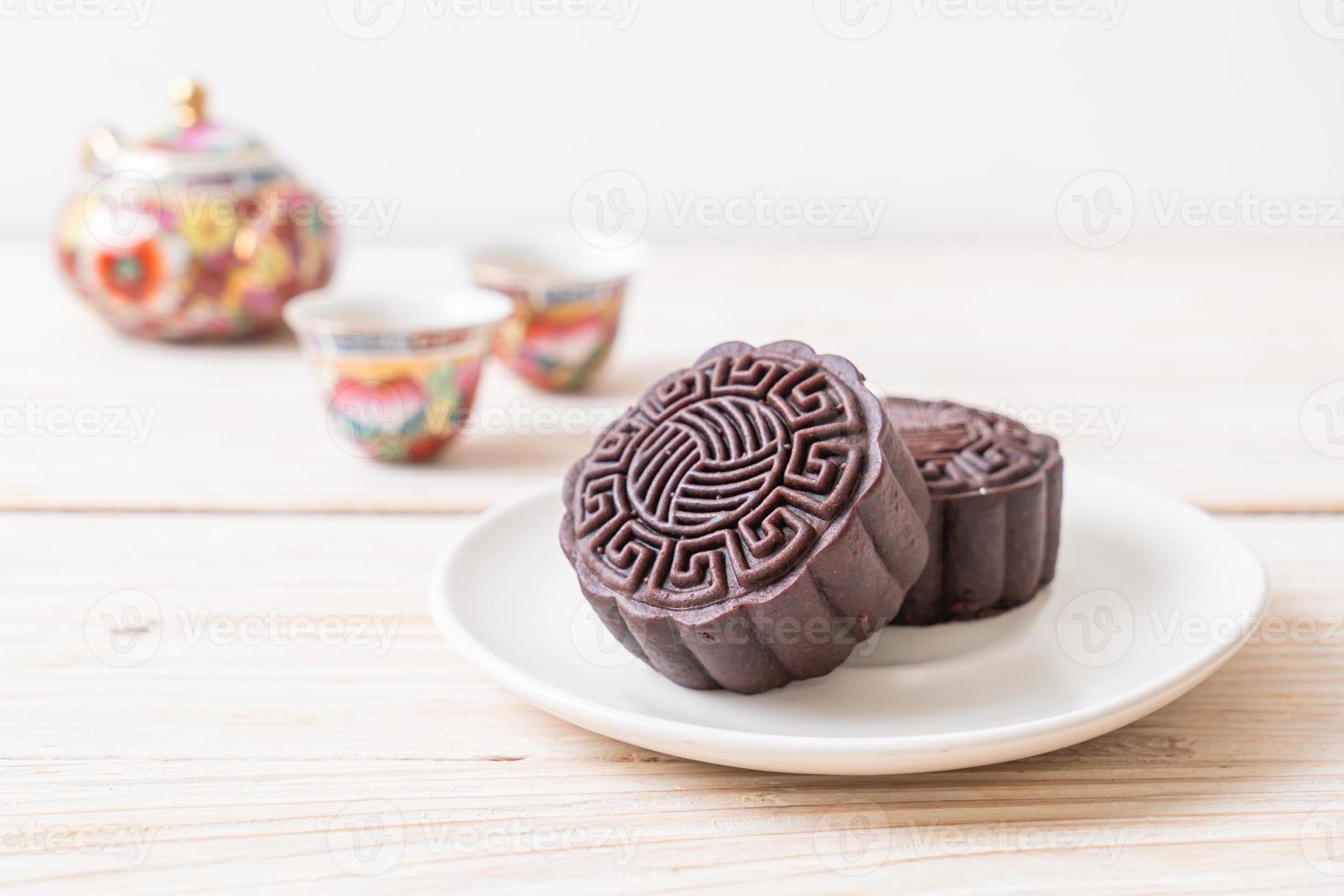 Chinese moon cake dark chocolate flavor for Mid-Autumn Festival photo