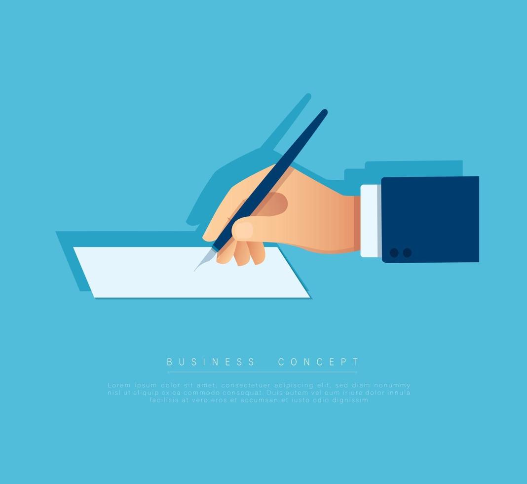 hand with pen writing on the white page. vector illustration