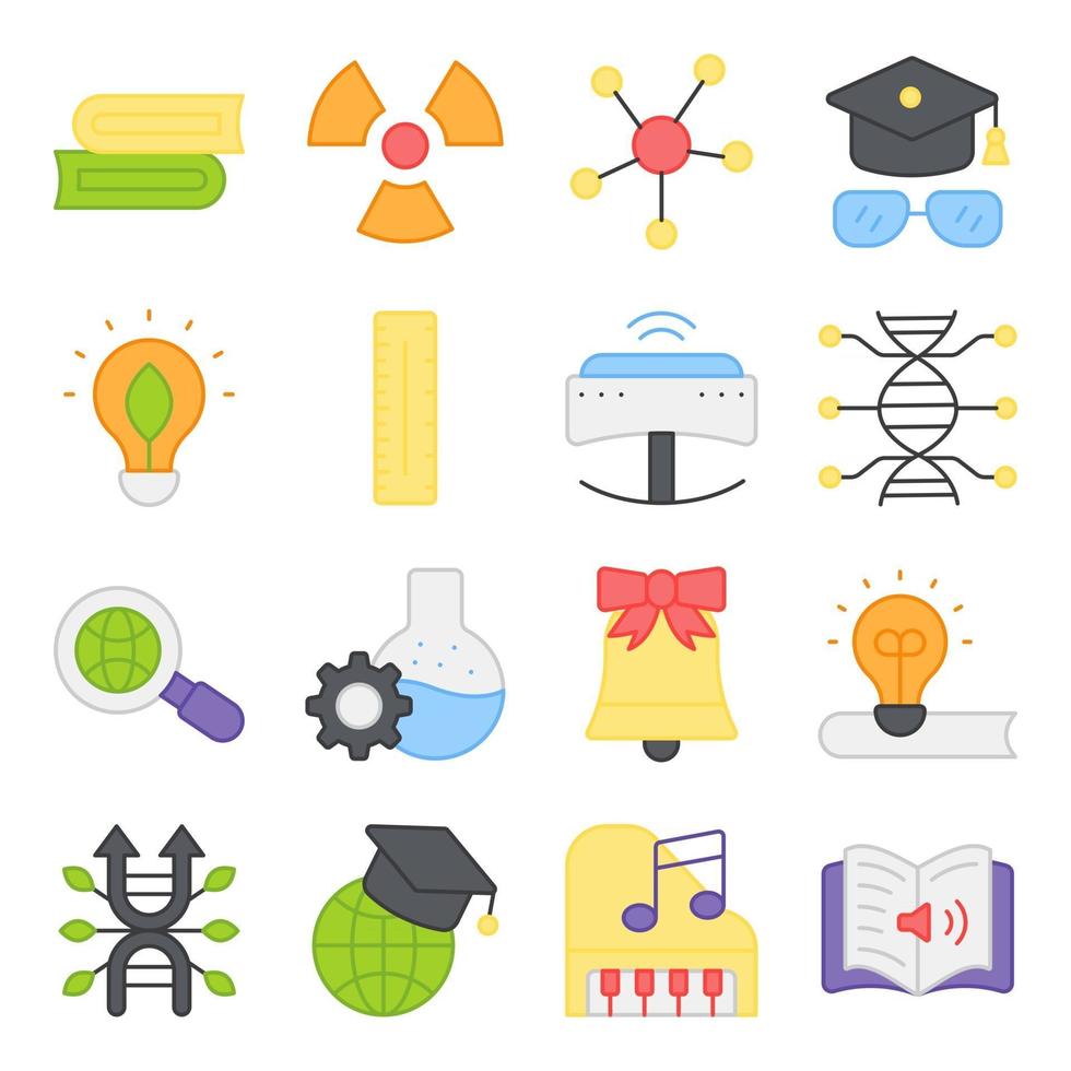 paquete de iconos planos de educación científica vector