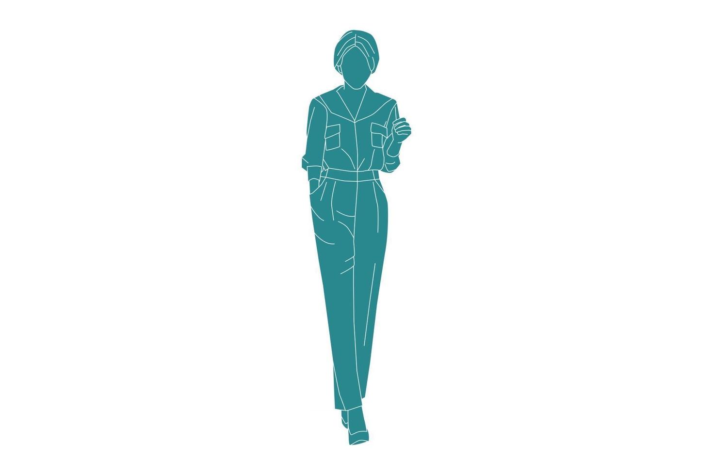 Ilustración vectorial de mujer casual con una camisa limpia, estilo plano con contorno vector