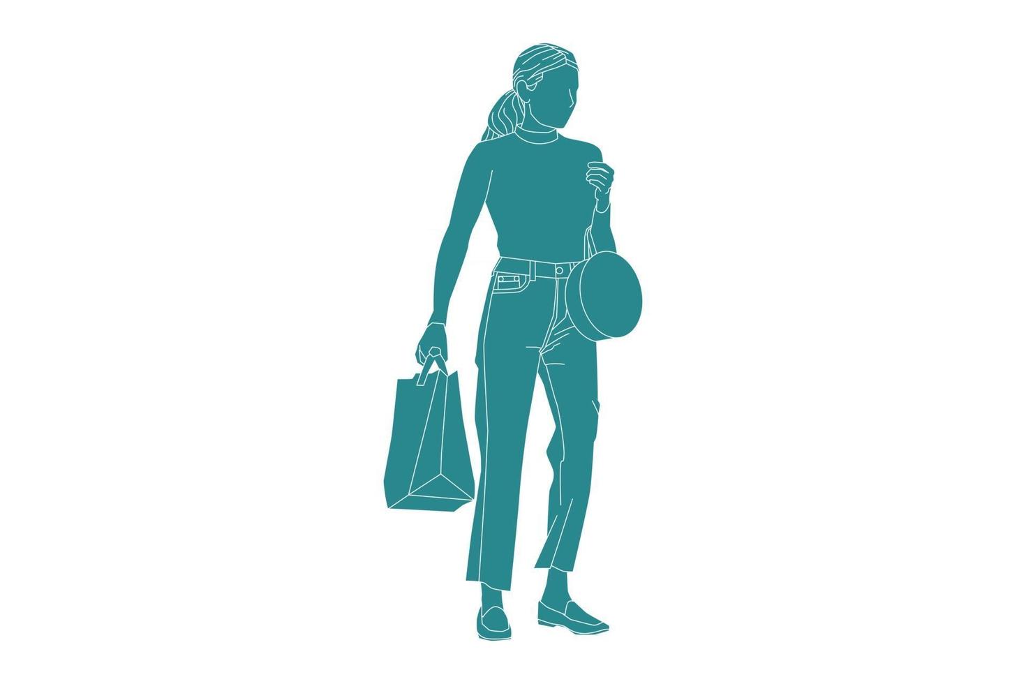 ilustración vectorial de mujer casual mujer está comprando, estilo plano con contorno vector