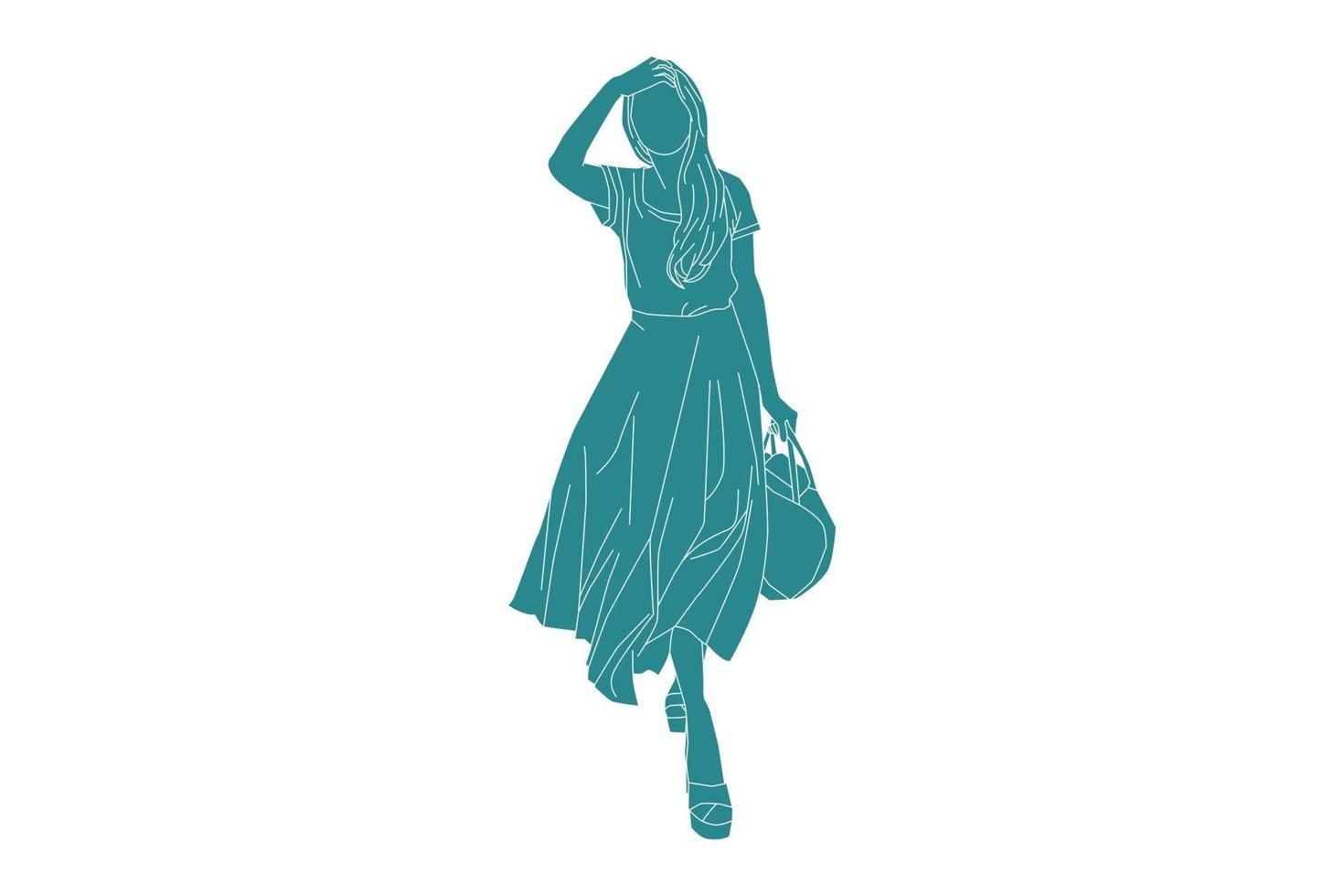 ilustración vectorial de mujer con el vestido y se ve femenina, estilo plano con contorno vector