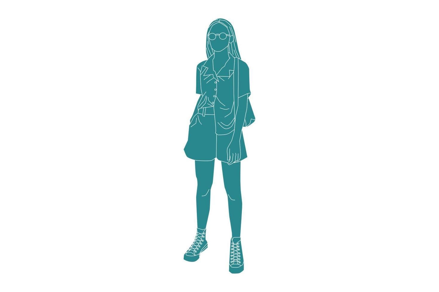 Vector illustration of fashionable woman on the sideroad, Flat style with outline