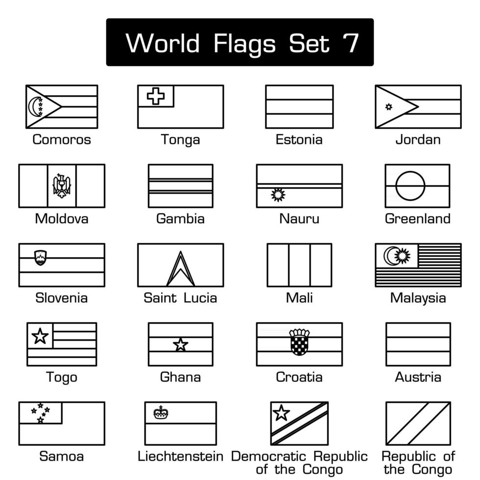 World flags set 7 . simple style and flat design . thick outline . vector