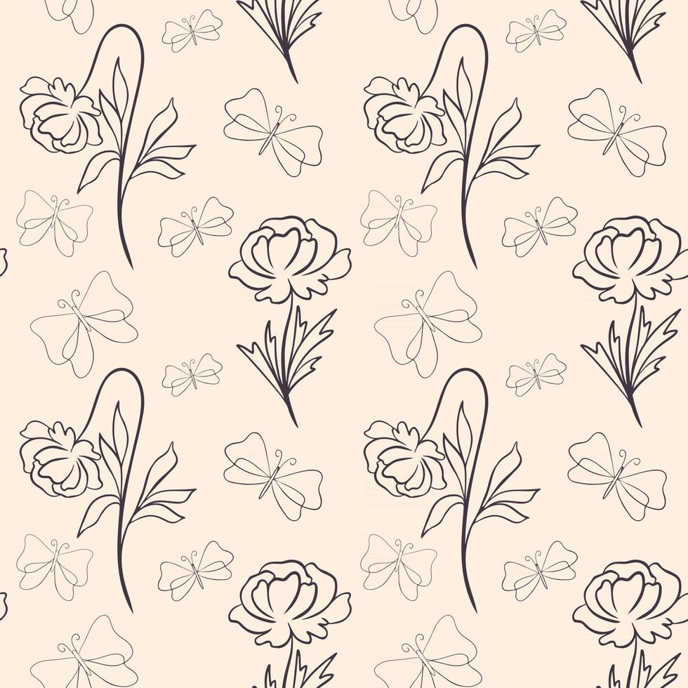 Seamless pattern with flowers and butterflies vector illustration