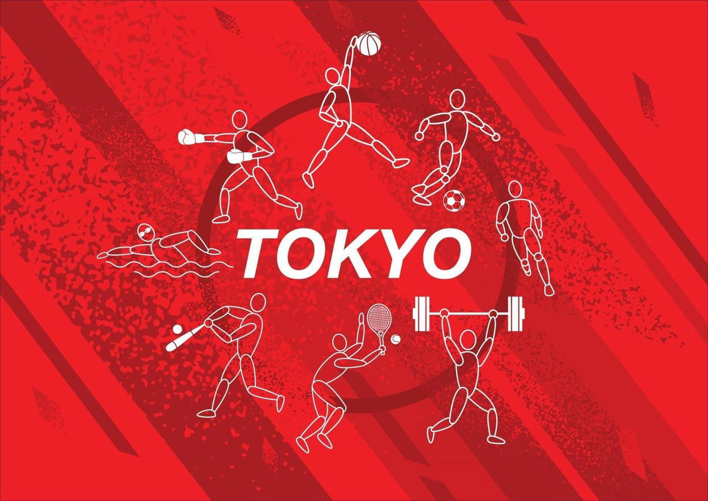 Tokyo, Japan flag concept, Sports equipment background, world game. vector