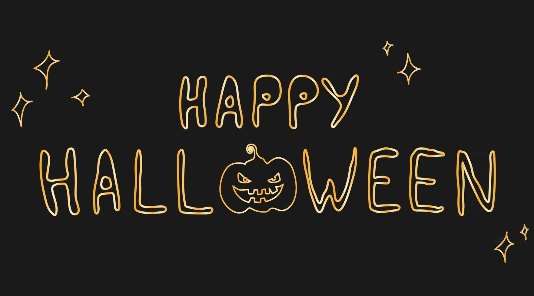 feliz halloween letras doradas texto lindo calabaza estrellas cartel banner folleto vector