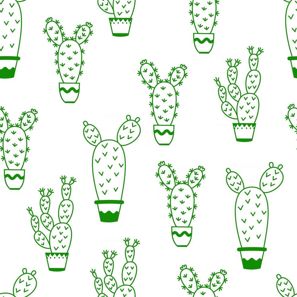 Seamless pattern with potted cactus Vector outline illustration drawings For design packaging, textile, background, design postcards and posters