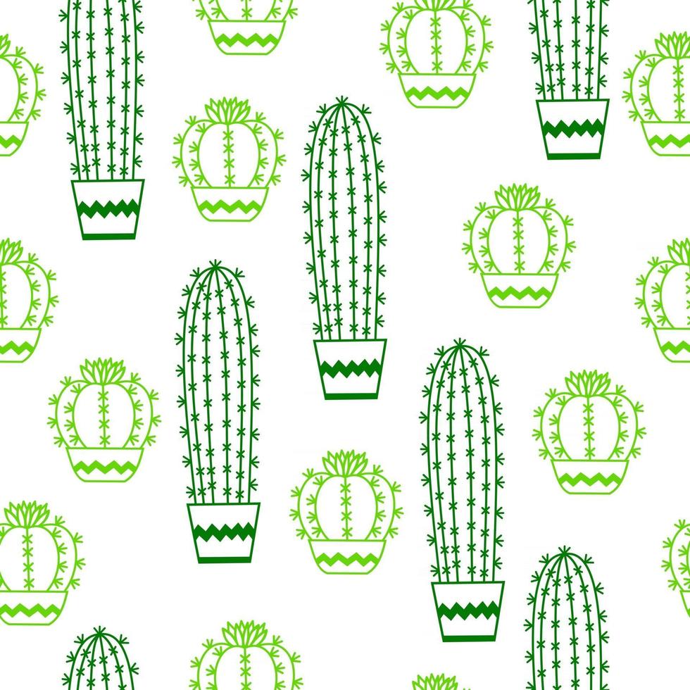 Seamless pattern with potted cactus Vector outline illustration drawings For design packaging, textile, background, design postcards and posters