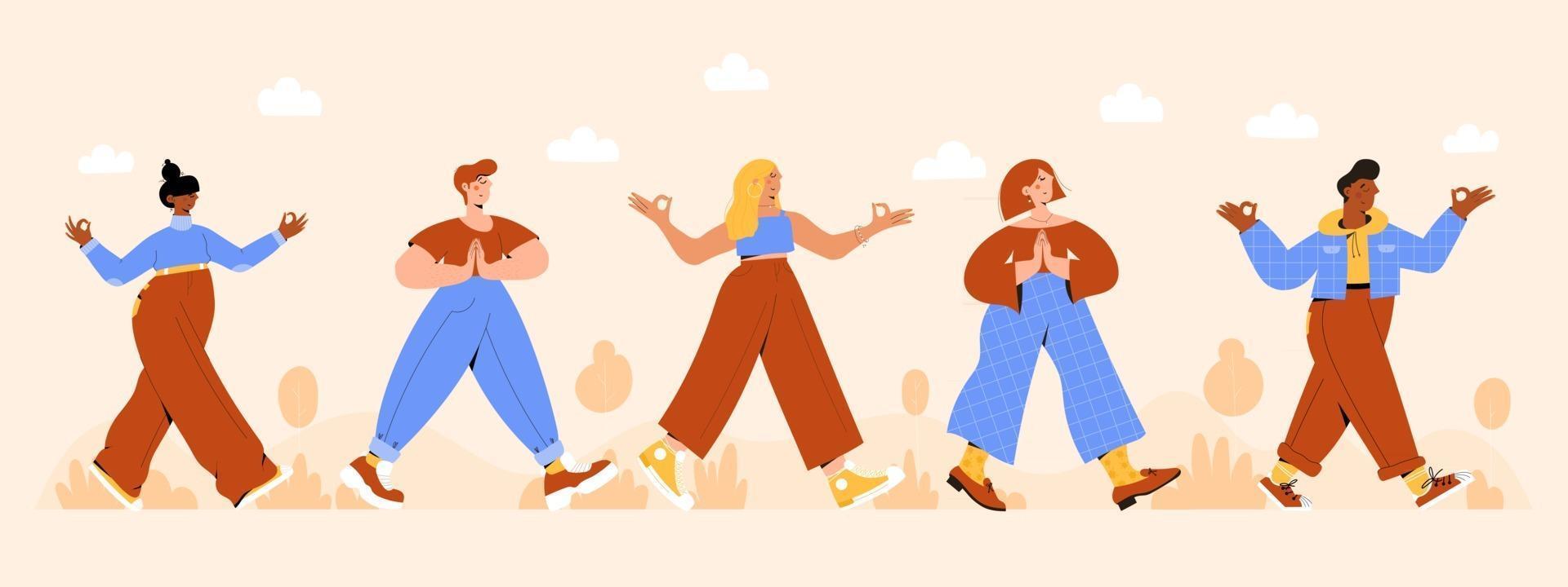 Mindful walking meditation vector