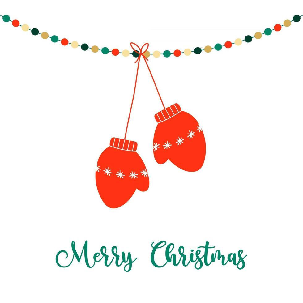 Christmas Mittens Hanging from String Lights Festive Illustration vector
