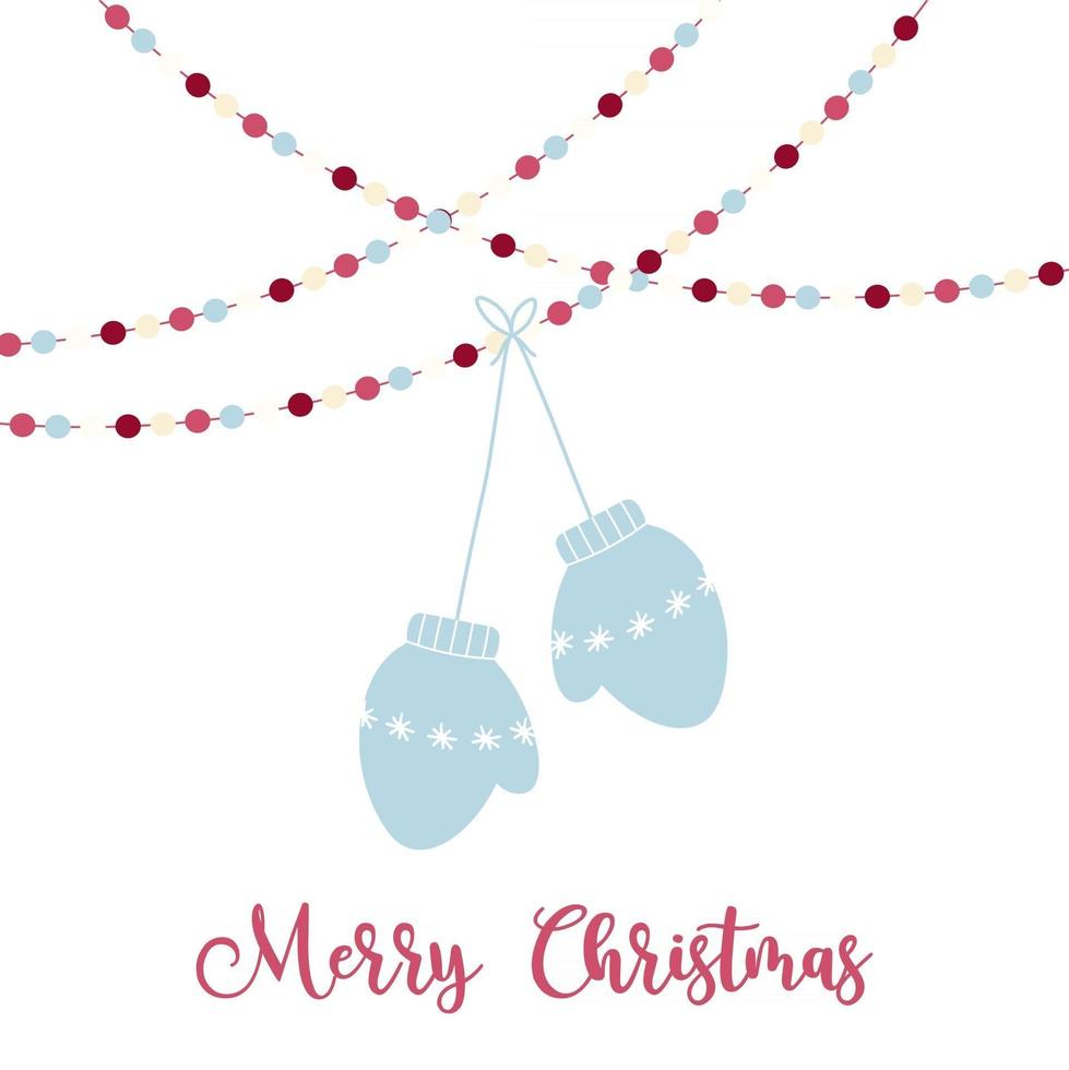 Christmas Mittens Hanging from String Lights Illustration. vector