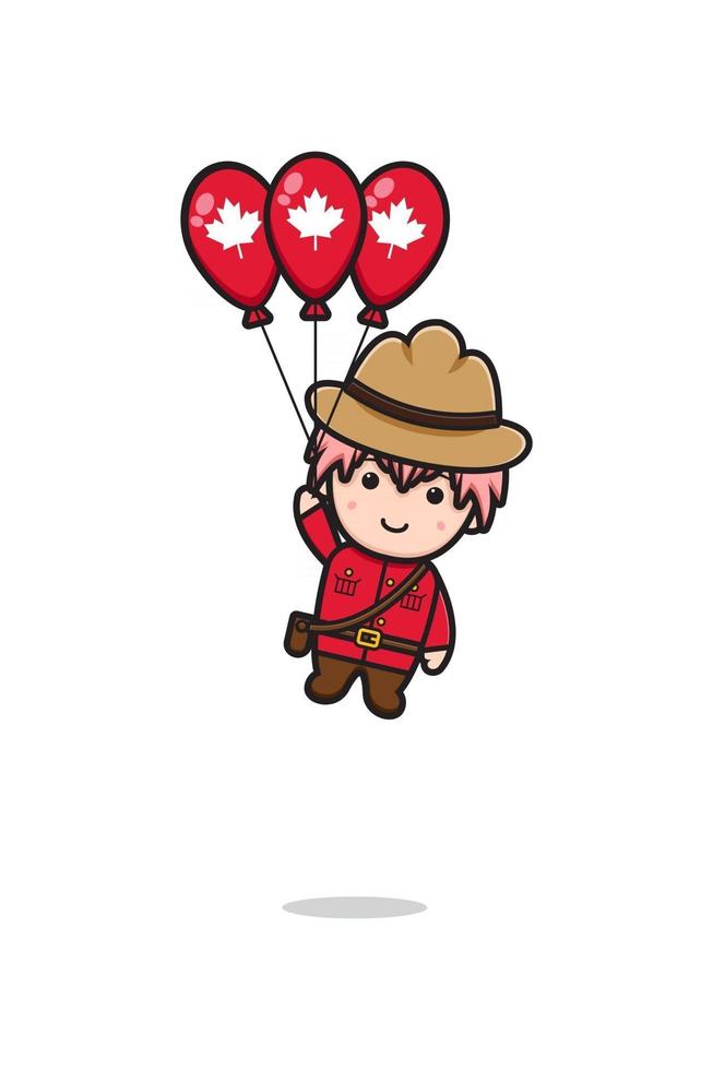 personaje de niño lindo volando celebrado el día de canadá dibujos animados vector icono ilustración