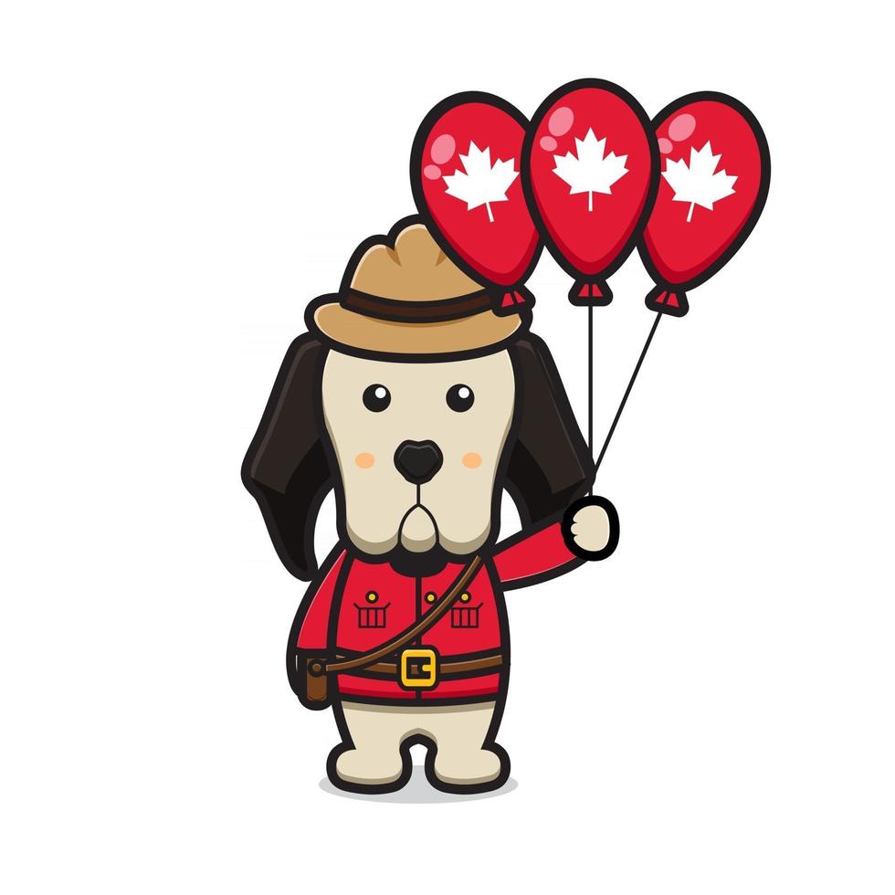 Cute dog character celebrated Canada Day cartoon vector icon illustration