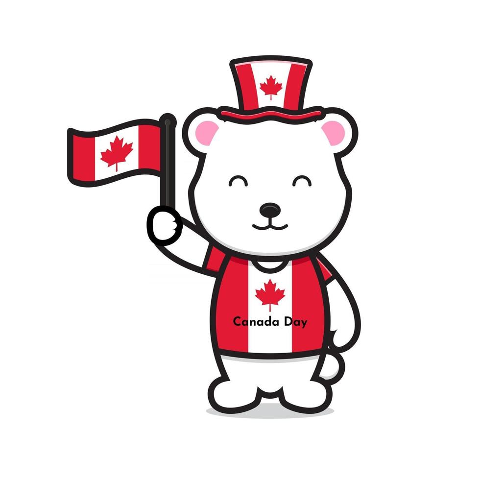 lindo personaje de oso blanco celebró el día de canadá dibujos animados vector icono ilustración