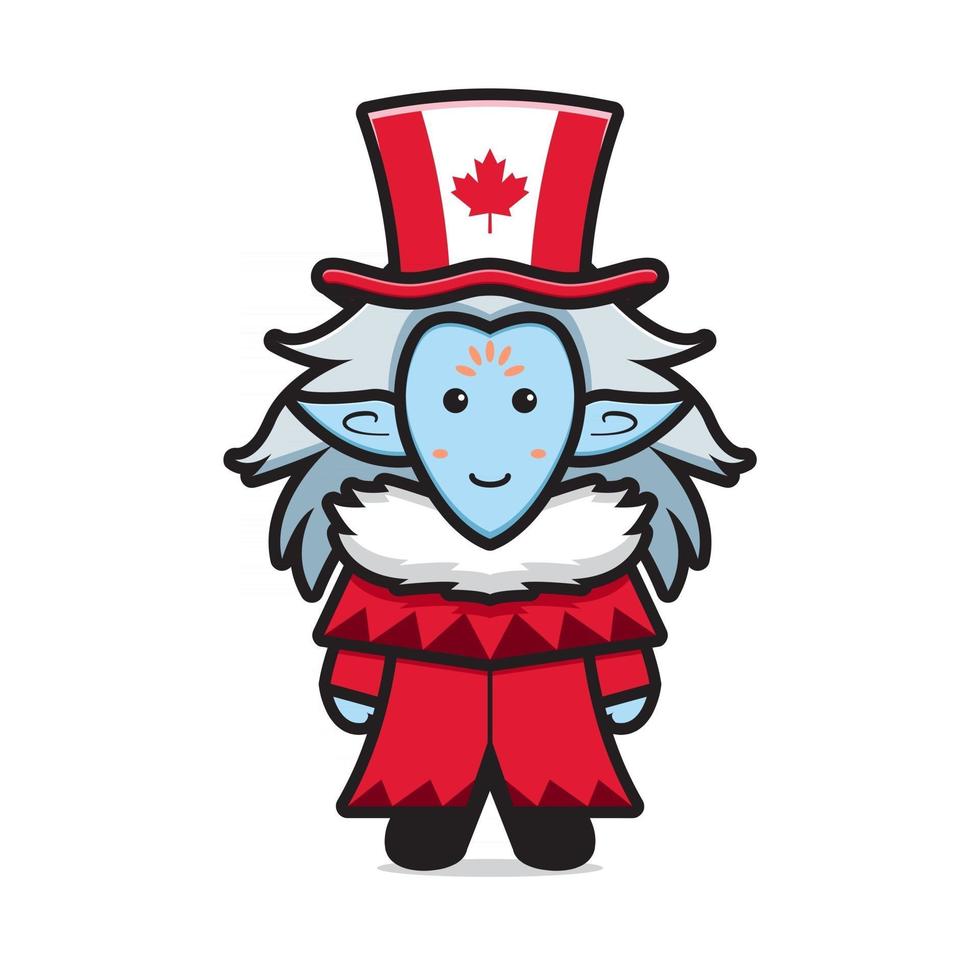 Cute ice elf character celebrated Canada Day cartoon vector icon illustration