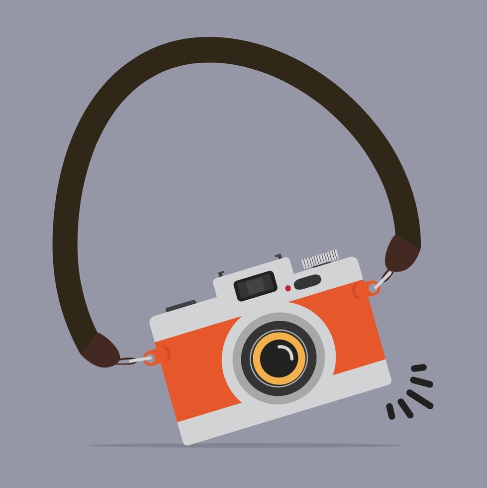 Digital camera  with strap vector flat