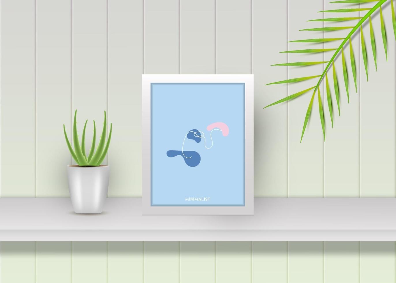 One line drawing minimalist design with realistic square Poster Frame Mockup vector