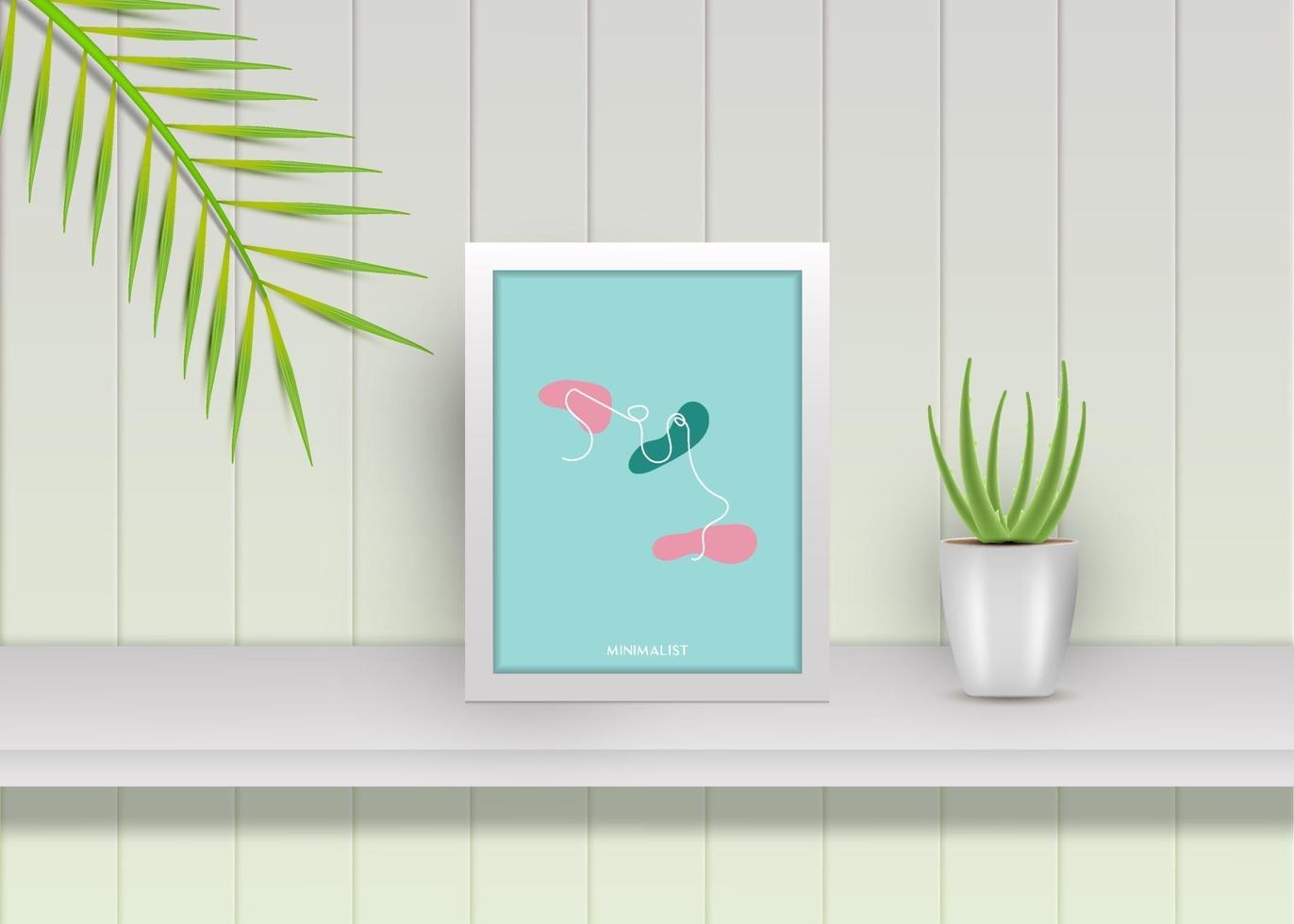 One line drawing minimalist design with realistic square Poster Frame Mockup vector