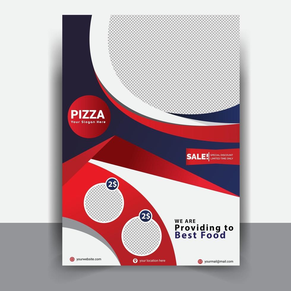 Diseño de plantilla de volante y delicioso menú de comida rápida de pizza de restaurante vector