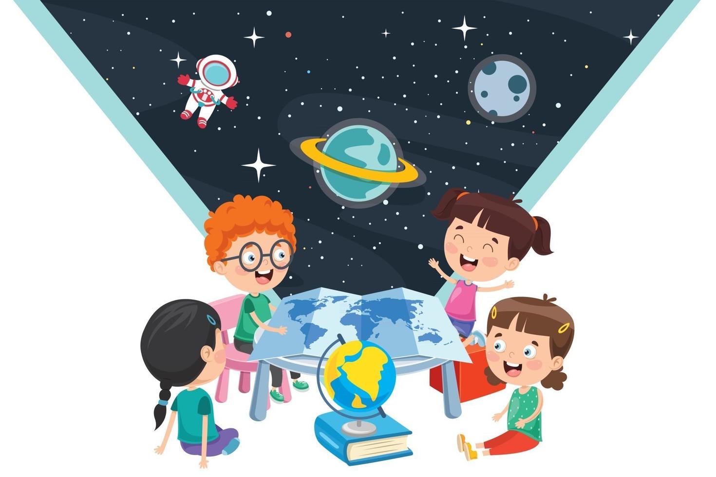 Little School Children Studying Geography vector