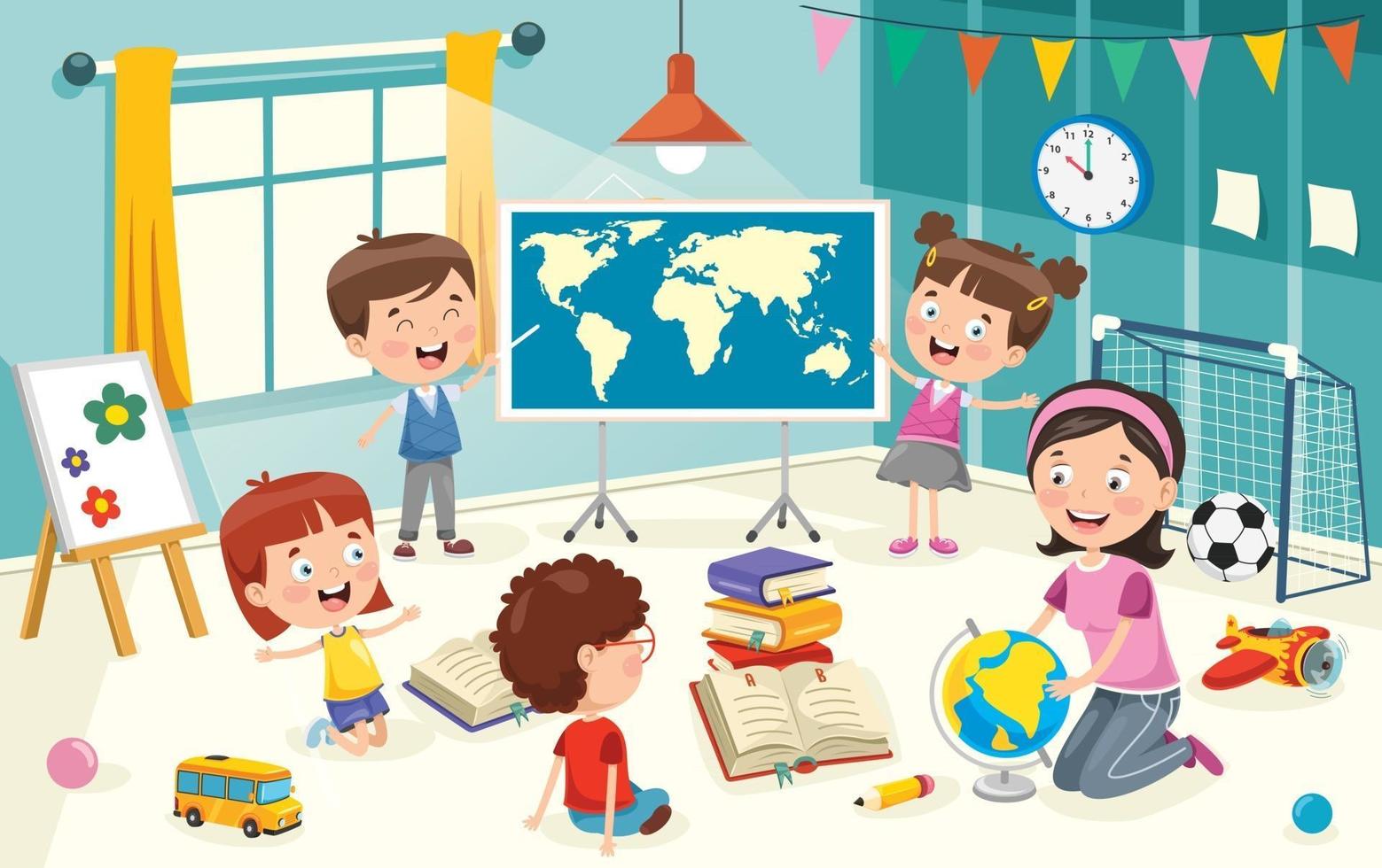 Little School Children Studying Geography vector