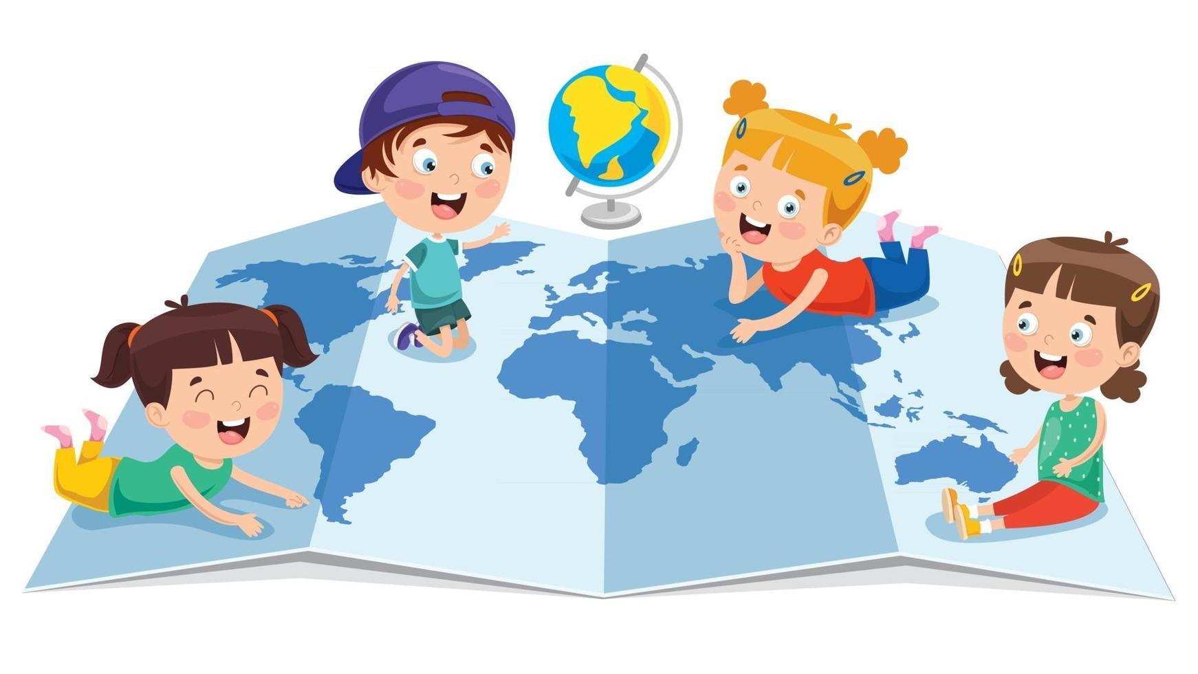 niños en edad escolar que estudian geografía vector