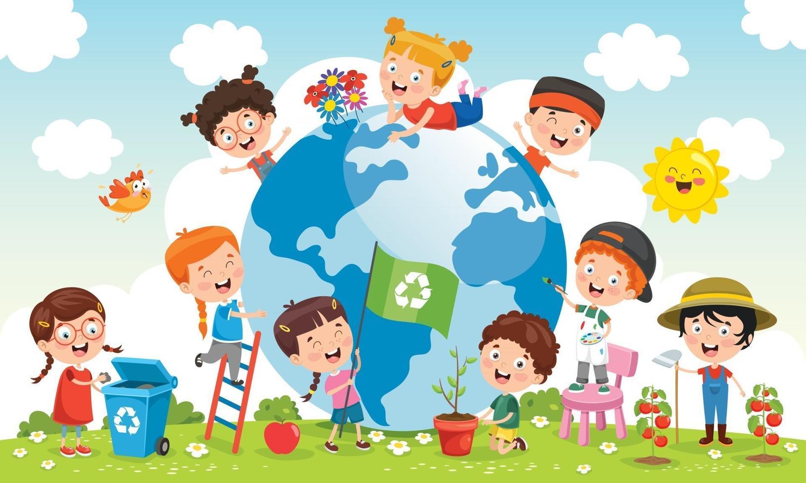 Children Having Fun With Planet Earth vector