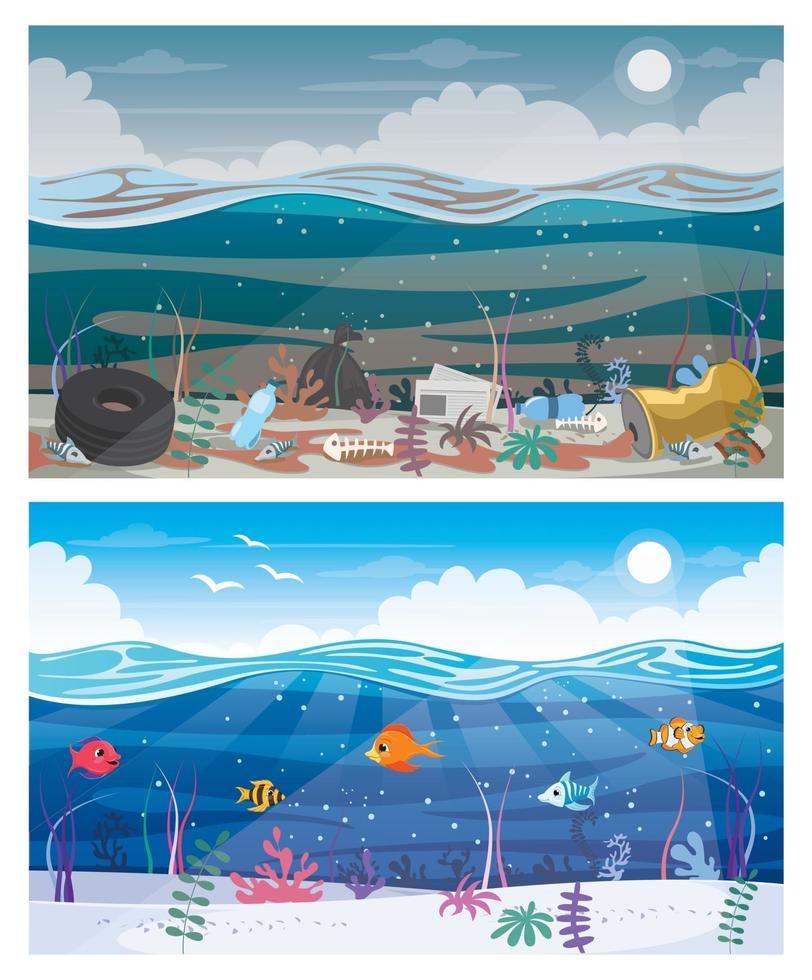 Difference Between Clean And Dirty Sea vector