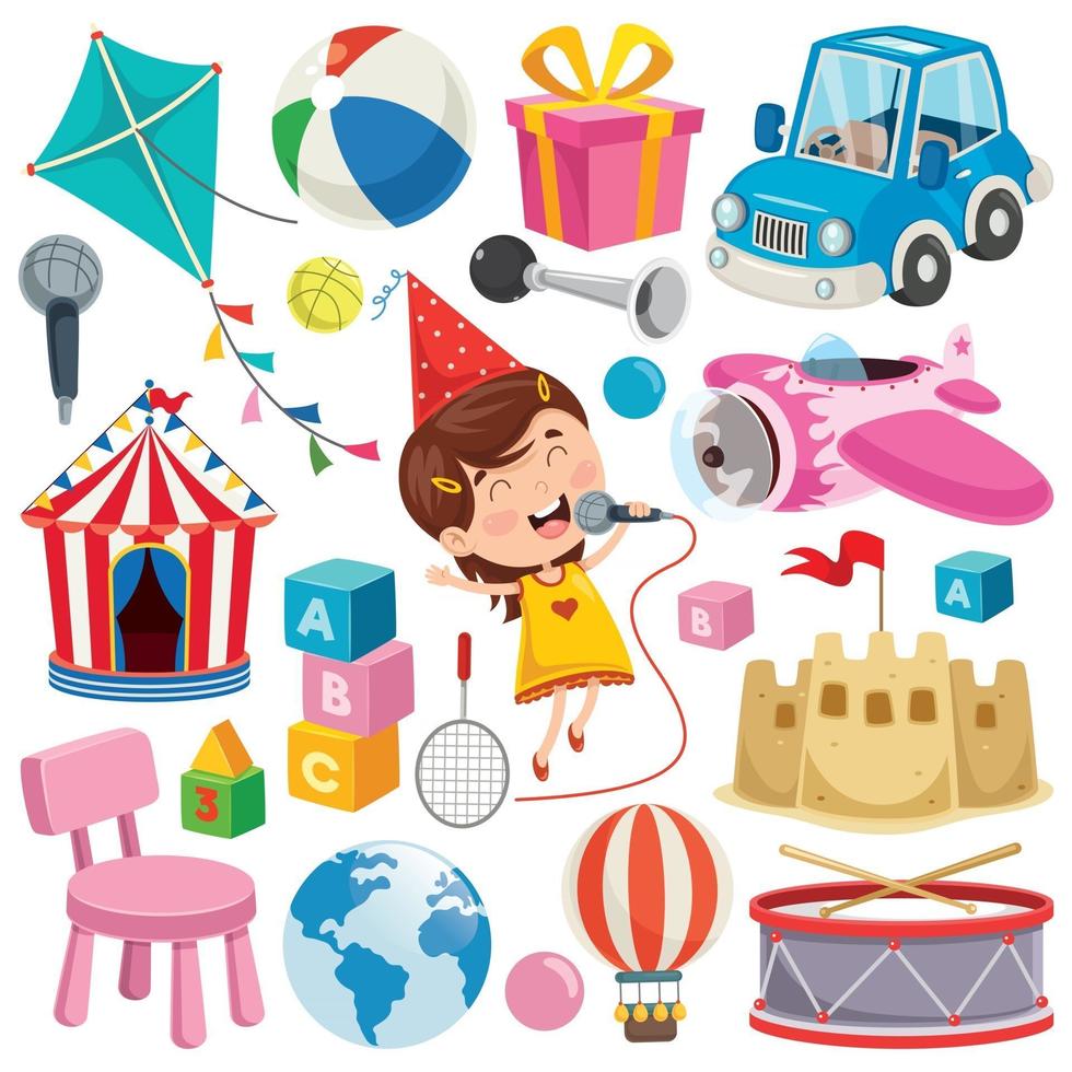 Collection Of Colorful Toys And Objects vector