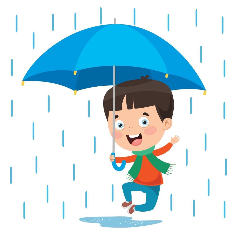 Children Using Umbrella Under The Rain vector