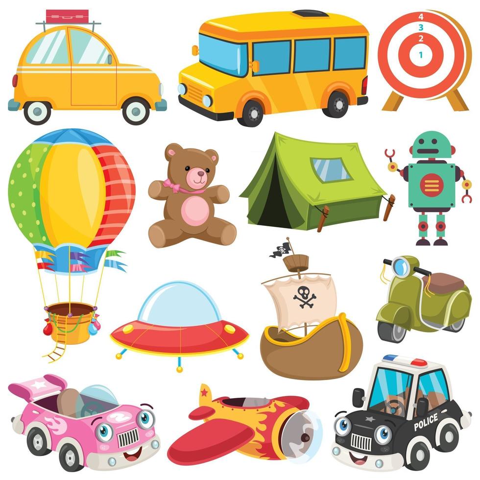 Collection Of Colorful Toys And Objects vector