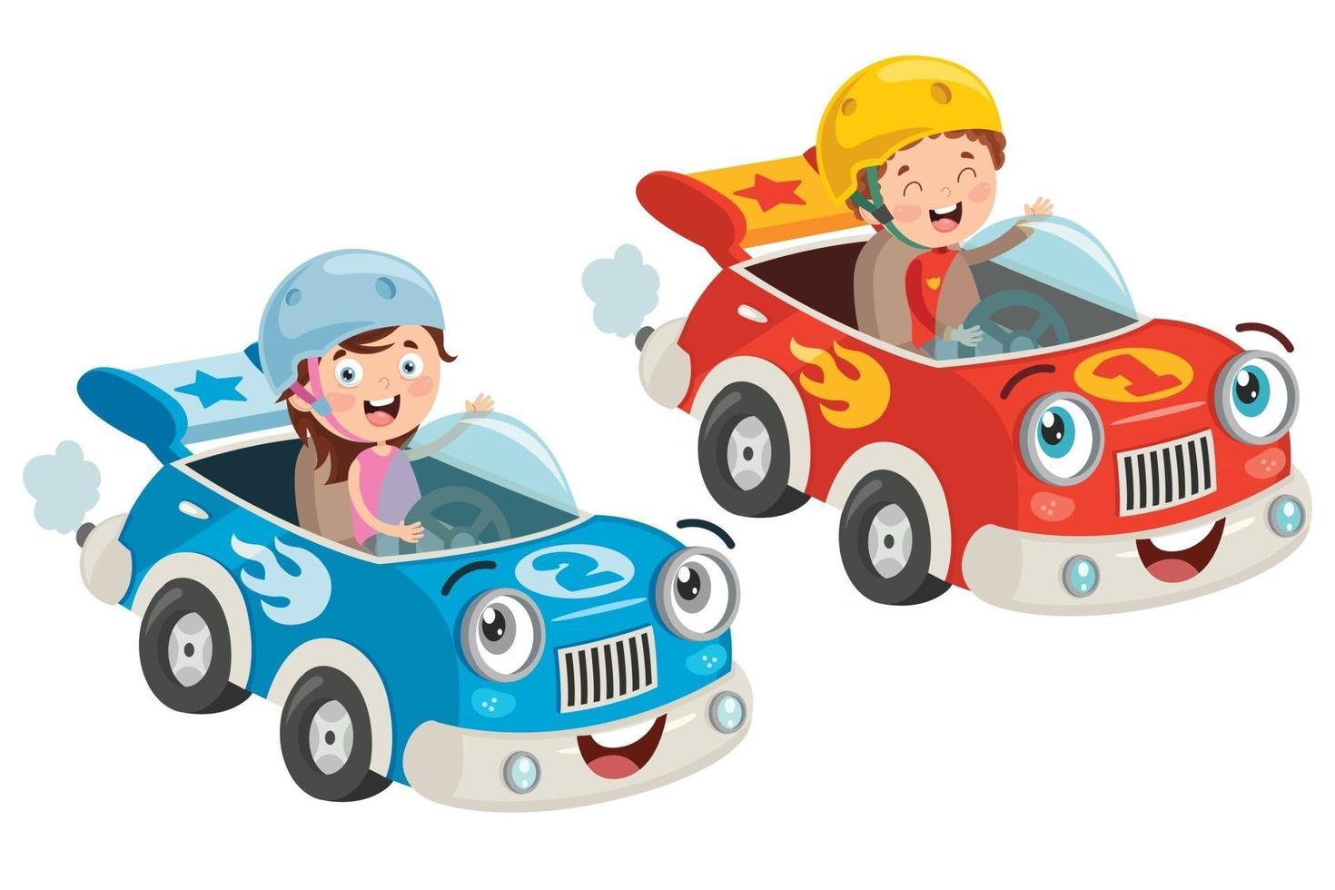 Child Racing With Funny Car vector