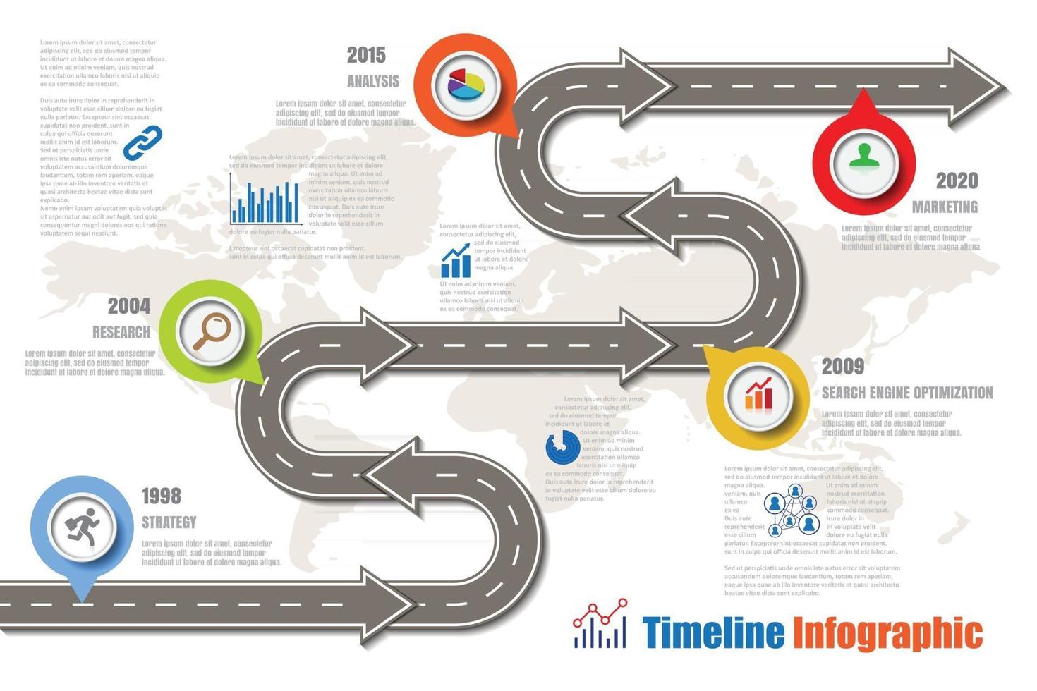 iconos de infografía de línea de tiempo de hoja de ruta de negocios diseñados para plantilla de fondo abstracto elemento de hito diagrama moderno tecnología de proceso marketing digital presentación de datos ilustración vectorial vector