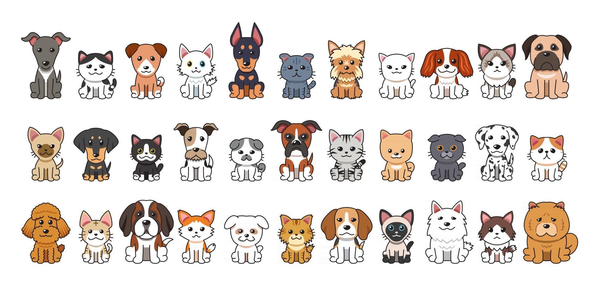 diferentes tipos de perros y gatos de dibujos animados de vector