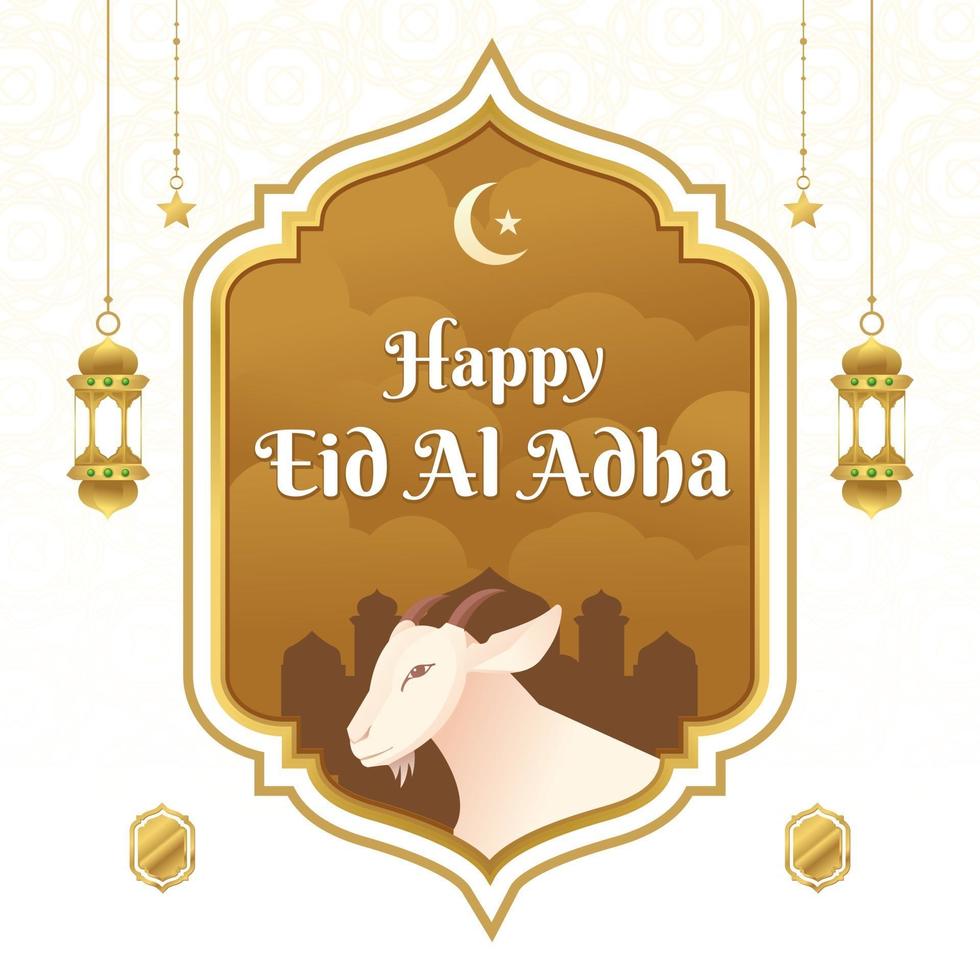 eid al adha mubarak con fondo de ilustración de cabra vector