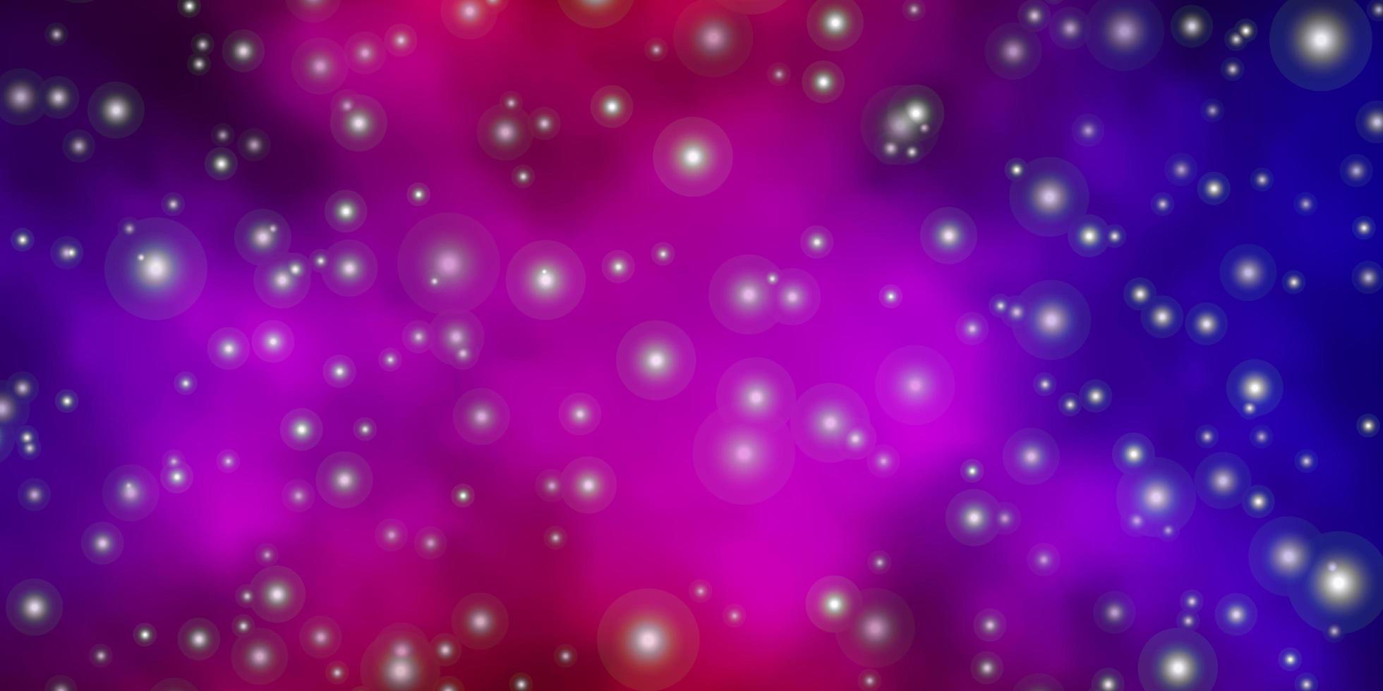 Plantilla de vector azul oscuro, rojo con estrellas de neón. Ilustración colorida brillante con estrellas grandes y pequeñas. patrón para envolver regalos.