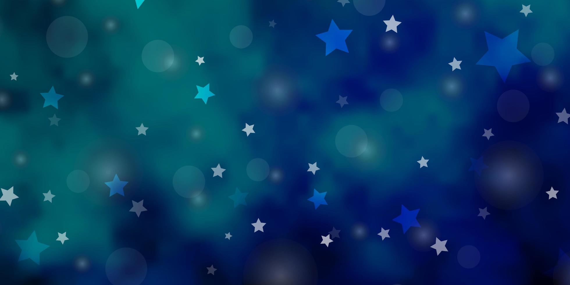 textura de vector azul claro, verde con círculos, estrellas. Ilustración con un conjunto de esferas abstractas de colores, estrellas. diseño para textiles, telas, papeles pintados.