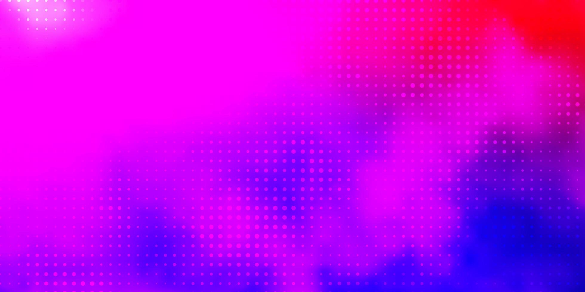 Telón de fondo de vector violeta, rosa claro con puntos. Ilustración abstracta de brillo con gotas de colores. patrón para sitios web.