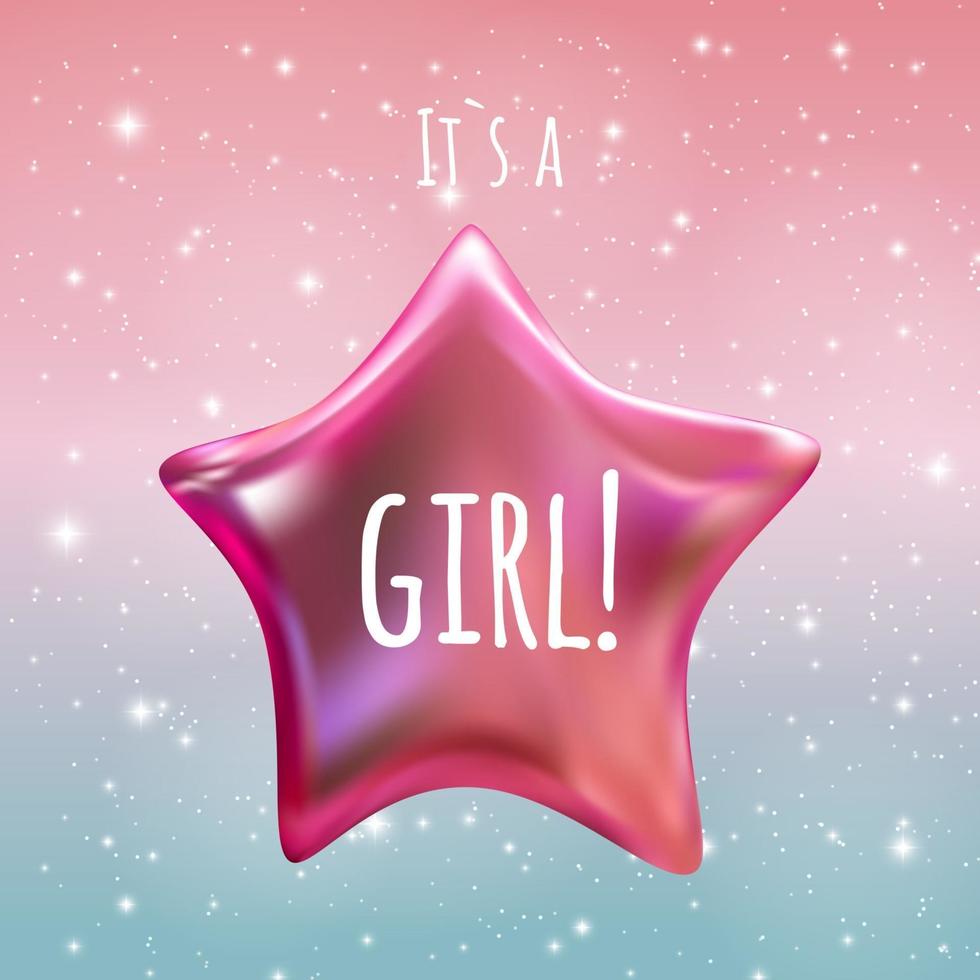 It is a Girl Twinkle Little Star on Night Sky Background. Vector illustration