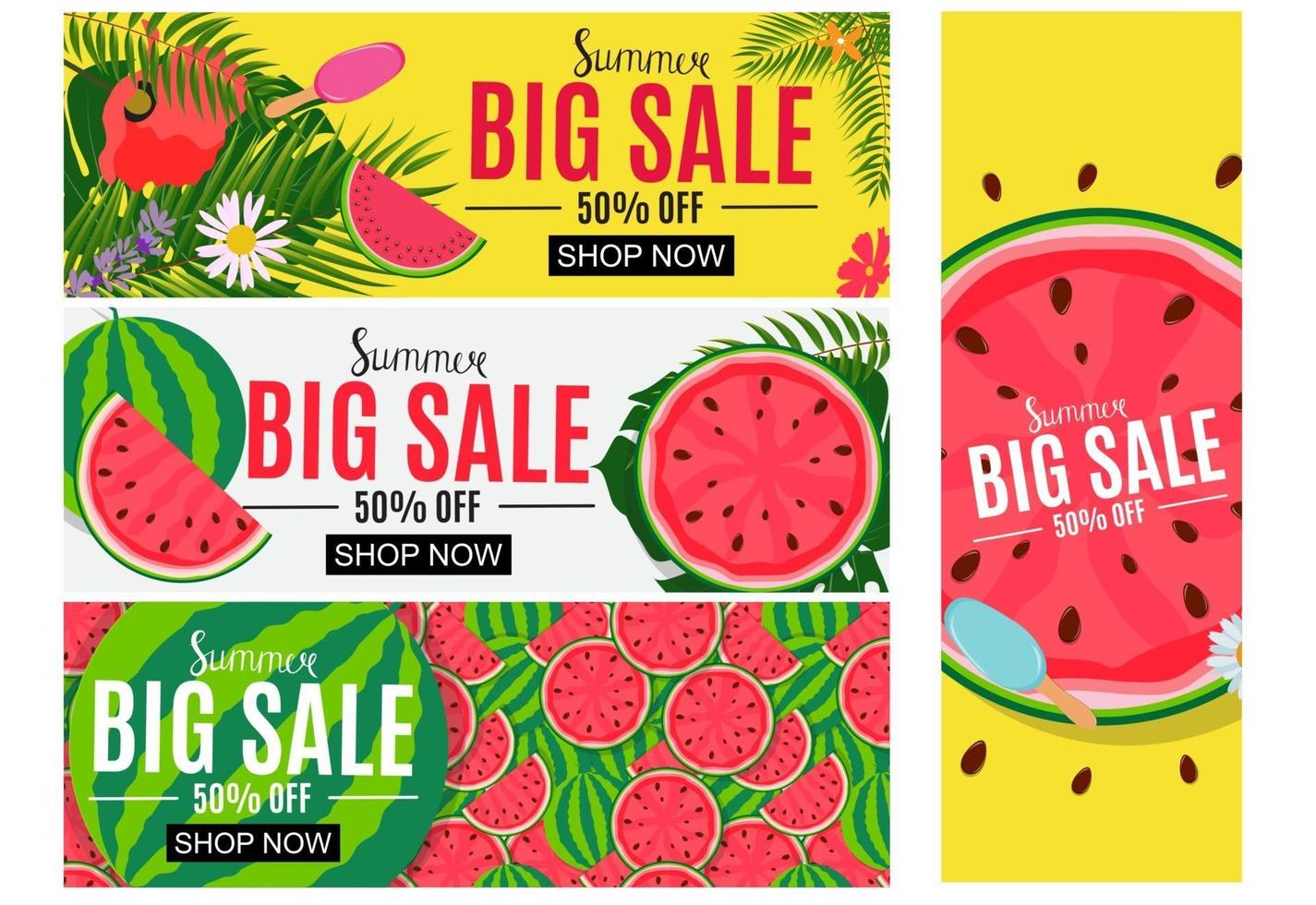 Summer Sale Abstract Banner Background Collection Set Vector Illustration