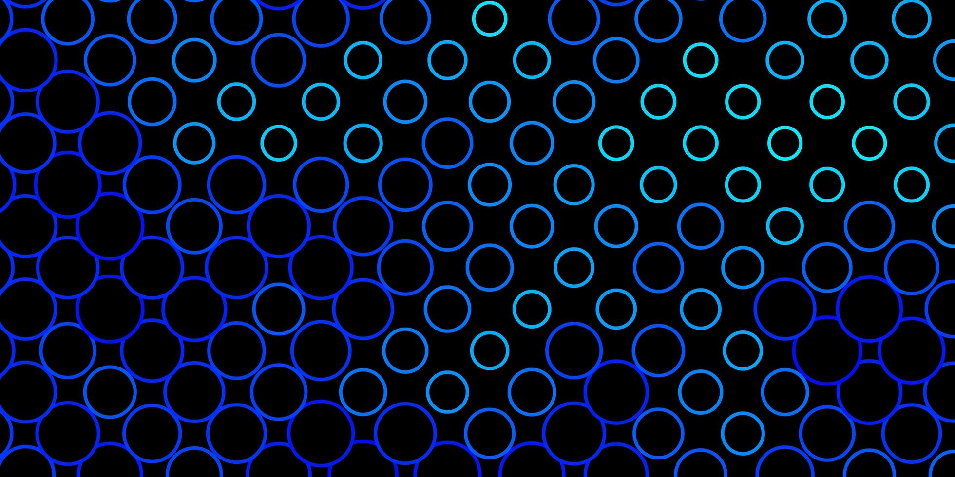 Telón de fondo de vector azul oscuro con círculos. Ilustración colorida con puntos degradados en estilo natural. patrón para fondos de pantalla, cortinas.
