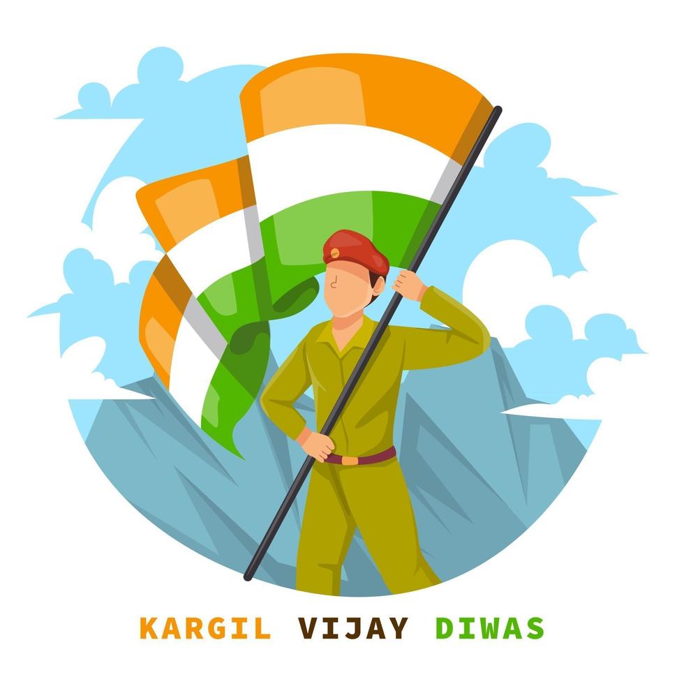 Soldier Holding Flag on Hill vector