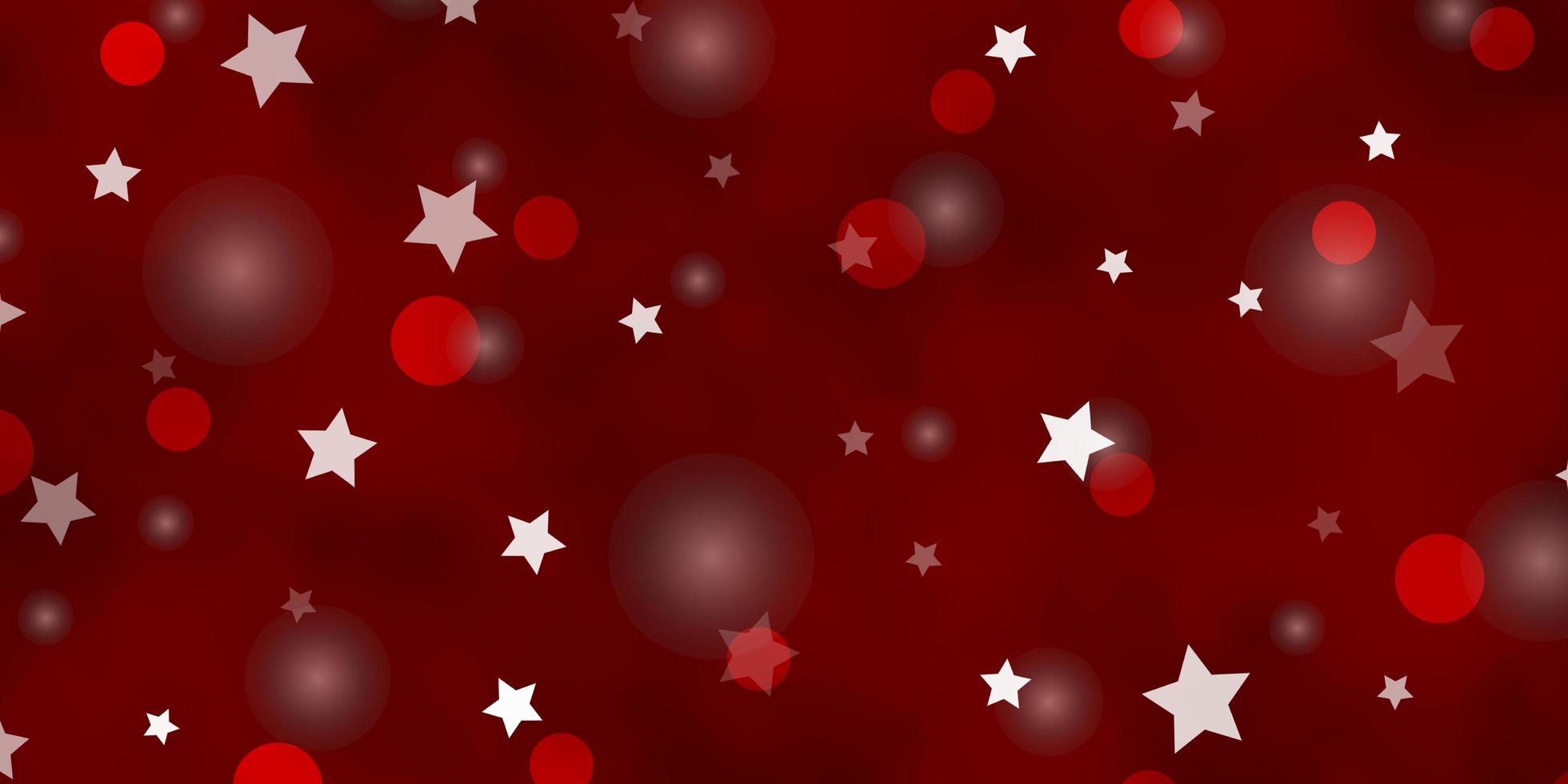 Fondo de vector rojo oscuro con círculos, estrellas. Ilustración con conjunto de esferas abstractas coloridas, estrellas. patrón para el diseño de tela, fondos de pantalla.