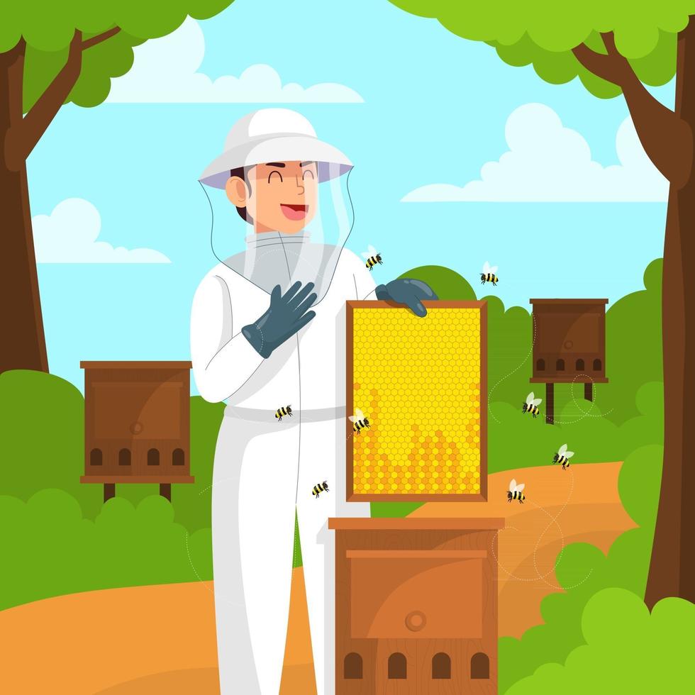 hombre criando abejas vector