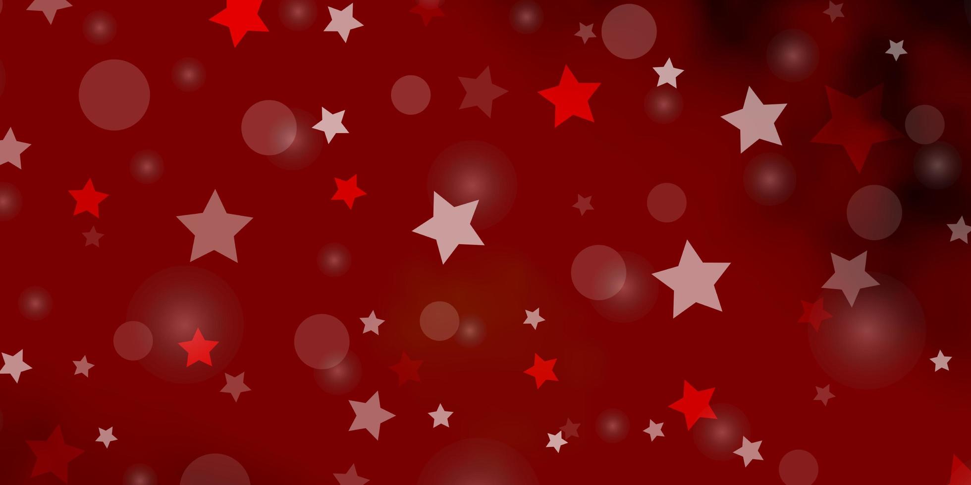 Fondo de vector rojo oscuro con círculos, estrellas. Ilustración colorida con puntos degradados, estrellas. plantilla para tarjetas de visita, sitios web.