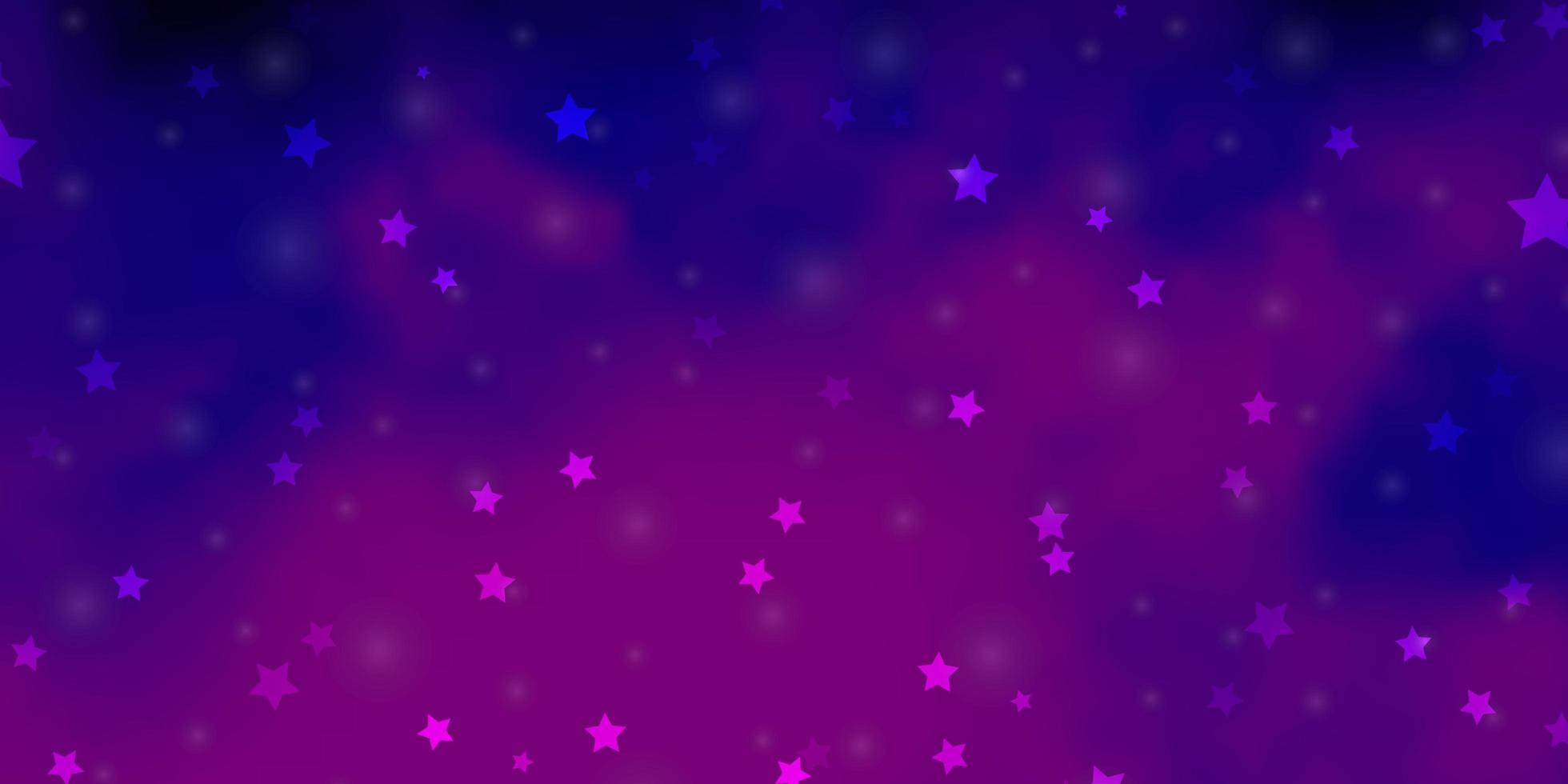 Plantilla de vector violeta, rosa claro con estrellas de neón. difuminar el diseño decorativo en un estilo sencillo con estrellas. patrón para anuncios de año nuevo, folletos.